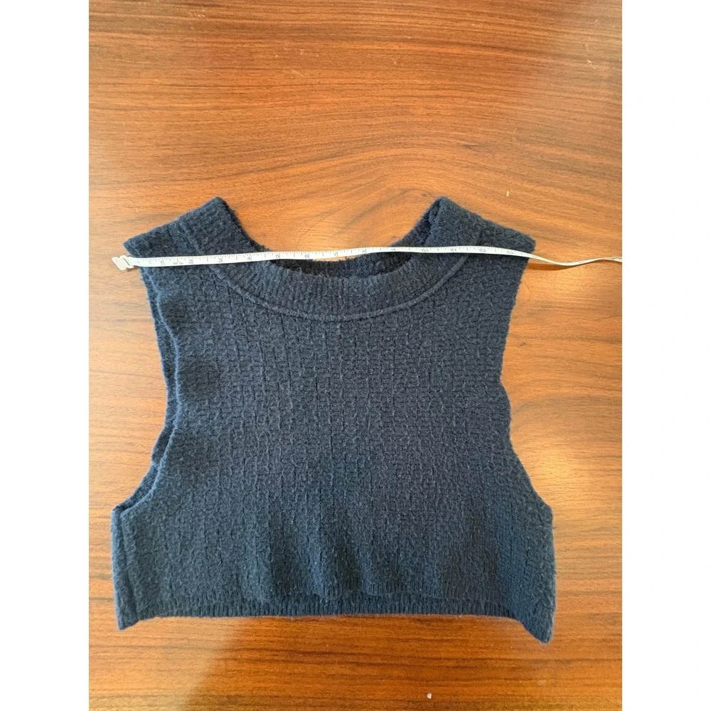 Free People BlackTextured Boucle Cropped Sweater Vest Alpaca Wool Blend S